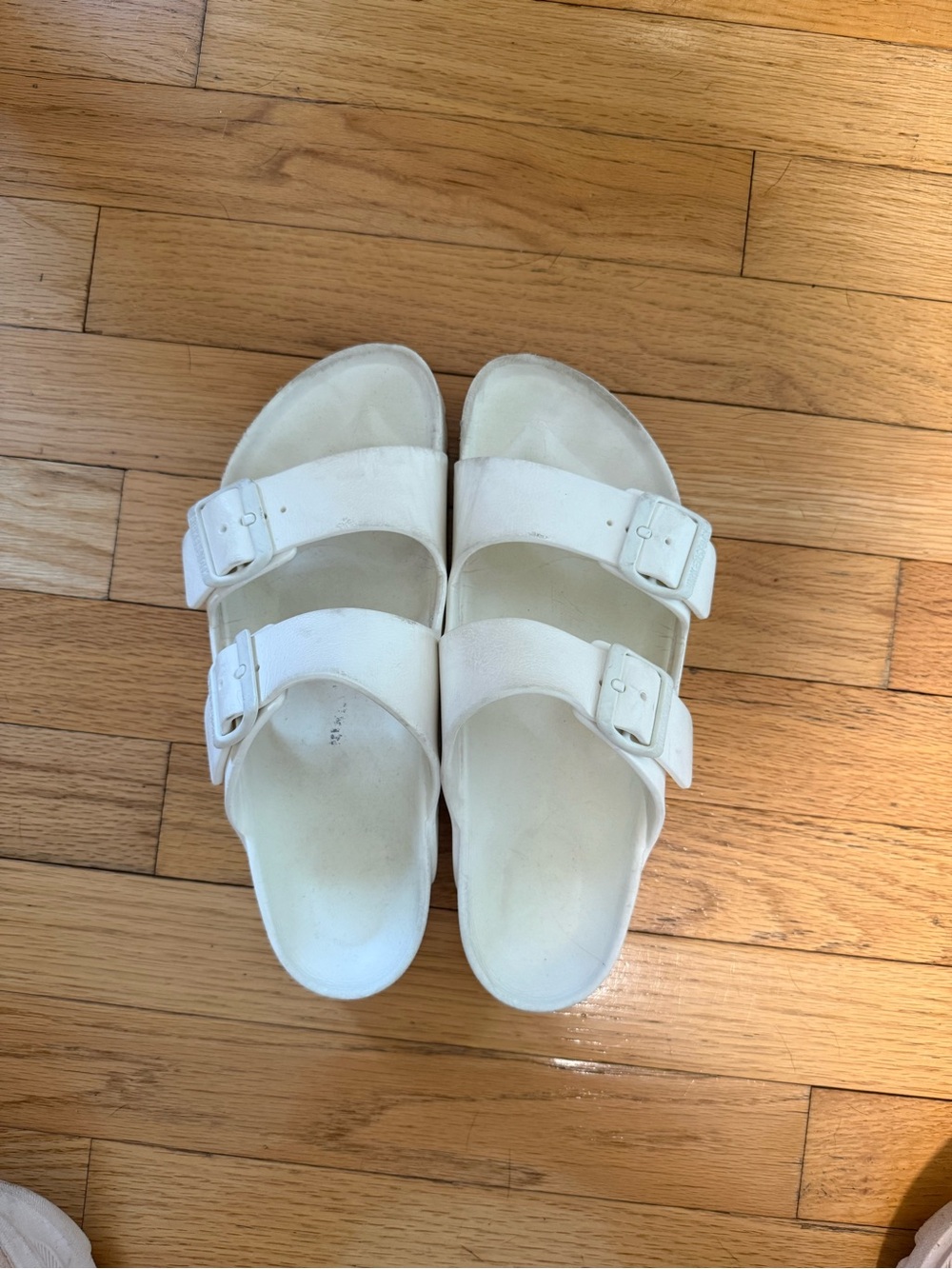 Birkenstock White Double-Buckle Slide Sandals
